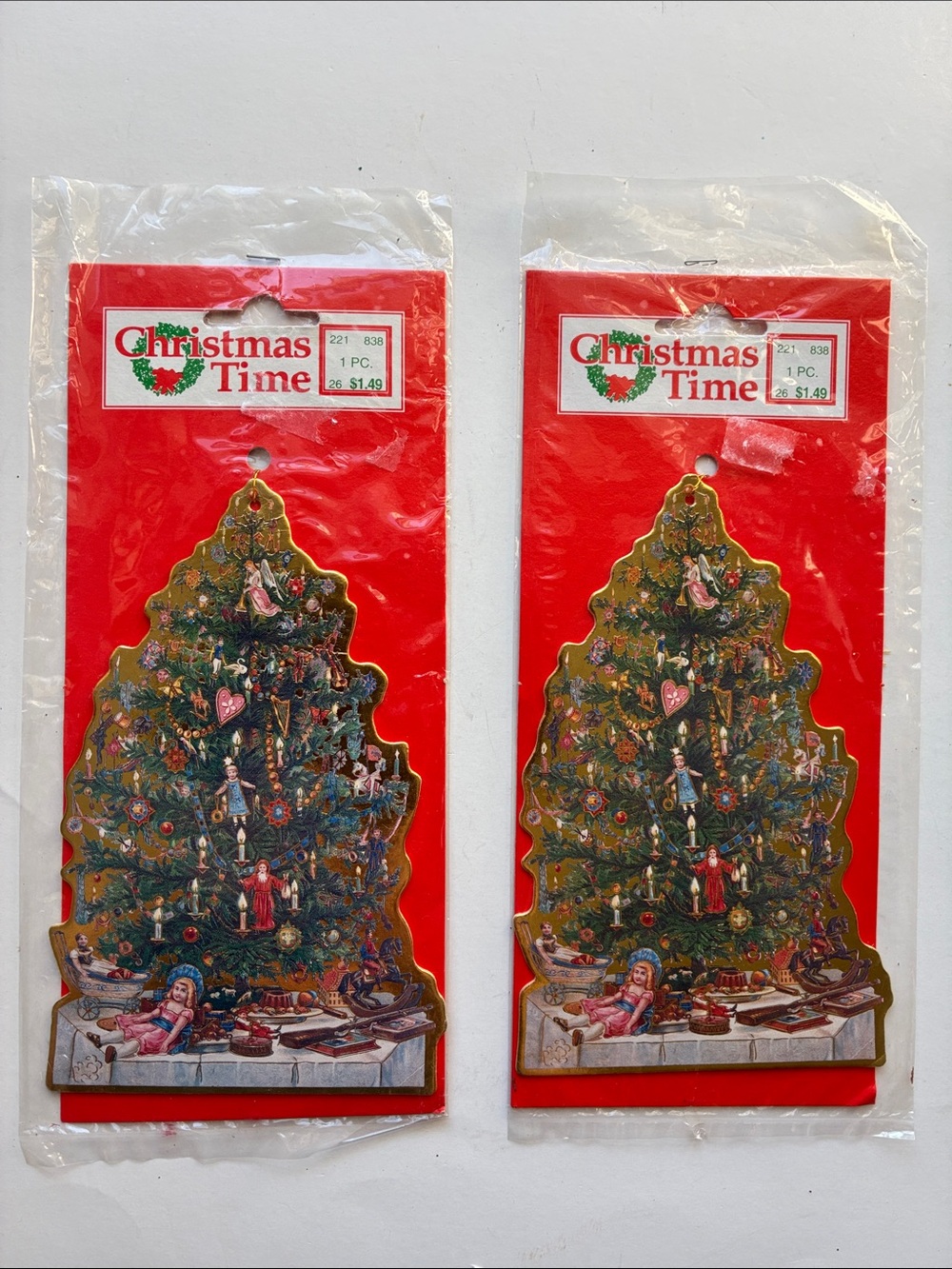 Vintage Die Cut Gold-Edged Christmas Tree Ornaments New In Package